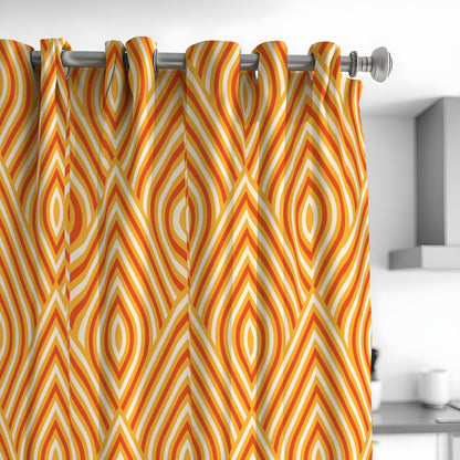 Orange Retro Geometric Curtains, Mid Century Custom Drapes