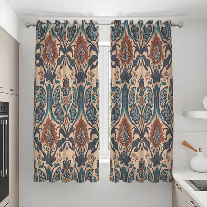 Teal & Rust Damask Floral Curtains, Boho Baroque Drapes
