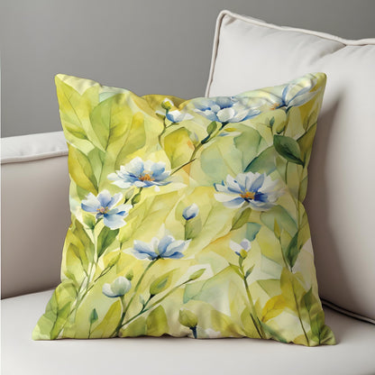 Lemon Yellow Floral Cushion Cover, Soft Blue Flowers Pillow Case