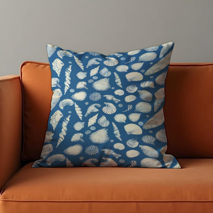 Nautical Seashell Cushion Cover, Blue Beach Theme Pillow Cover