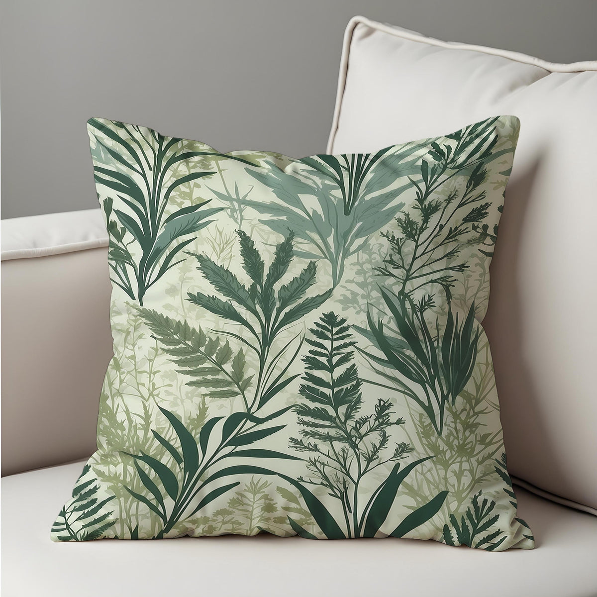 Green Leaf Pattern Cushion Cover, Neutral Pillow Case