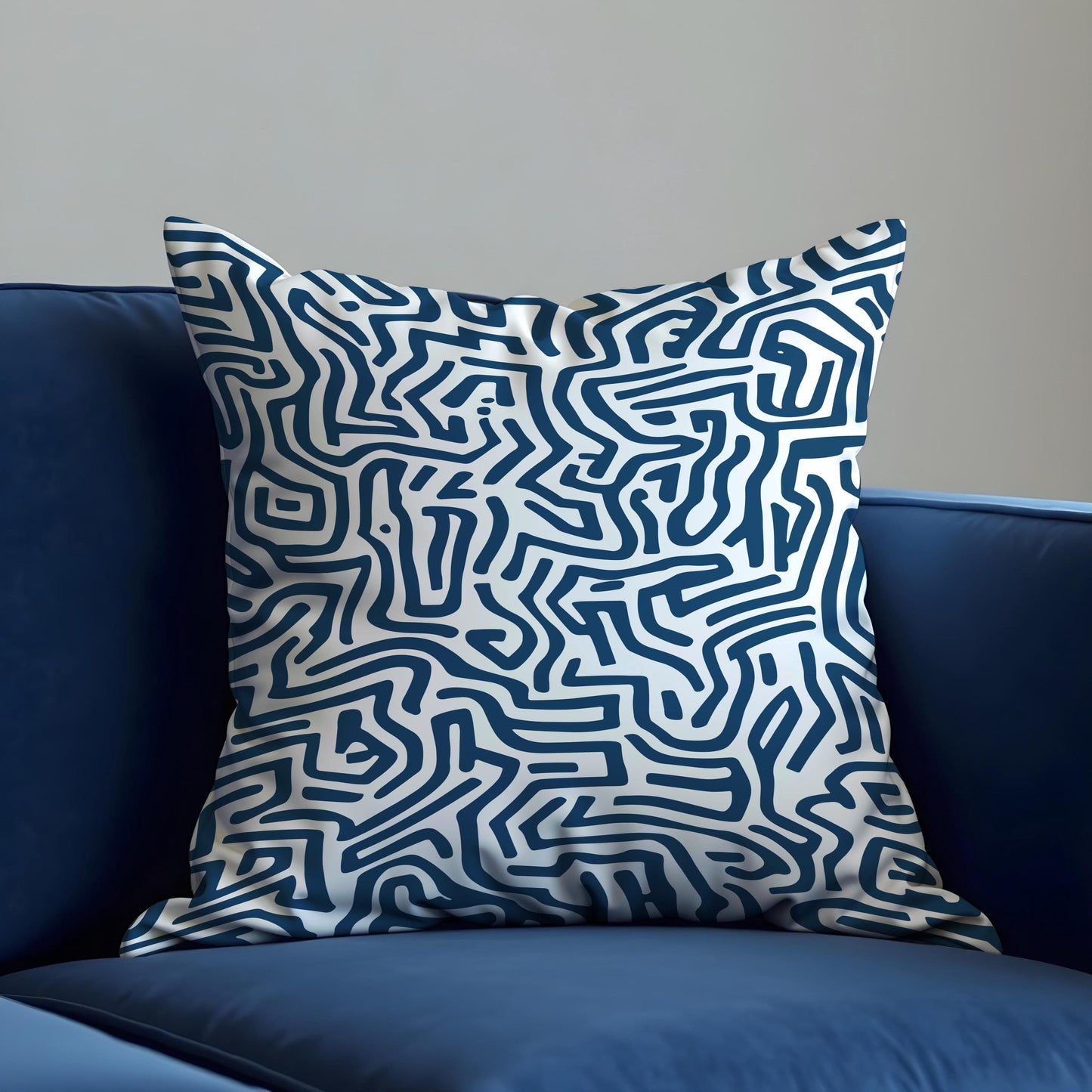 Modern Line Art Maze Pattern Cushion Cover, Abstract Pillow Cover