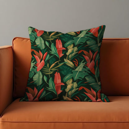 Tropical Banana Leaf Cushion Cover, Dark Green Jungle Pillowcase