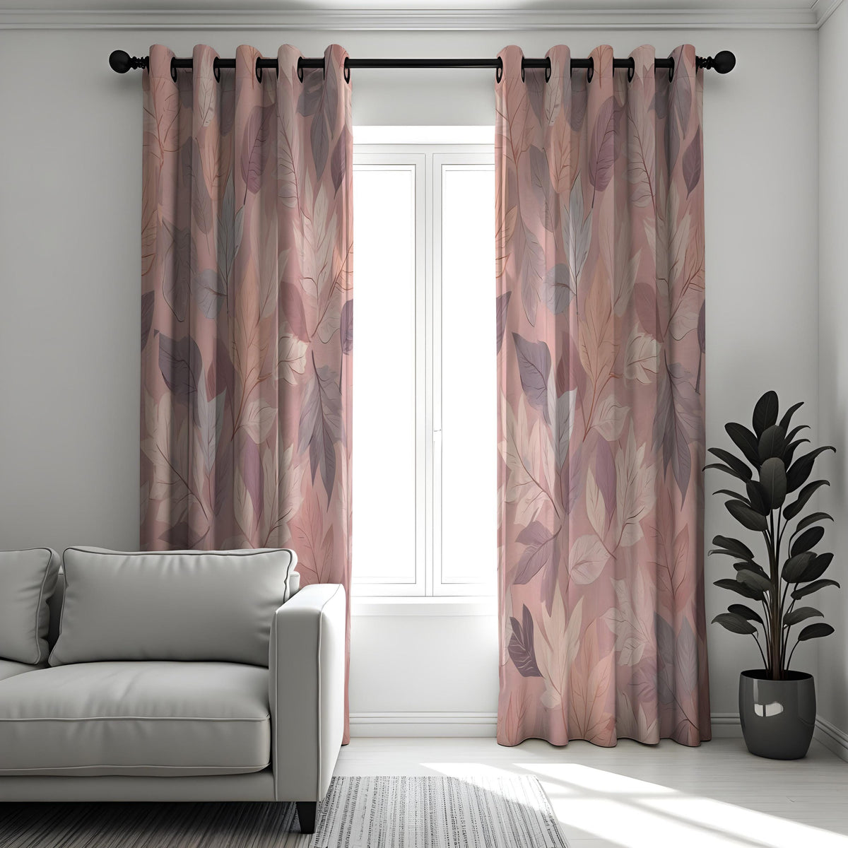 Dusty Pink Leaf Curtains, Soft Botanical Window Drapes