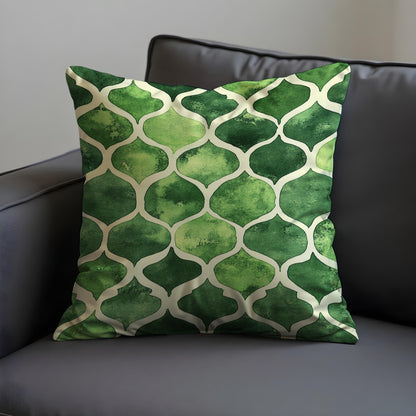 Green Moroccan Trellis Cushion Cover, Watercolor Style Pillow Cover