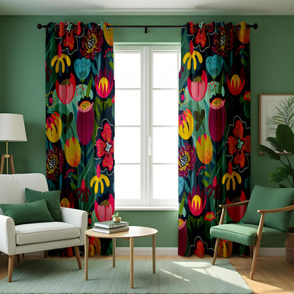 Colorful Floral Curtains, Multicolor Botanical Art Drapes