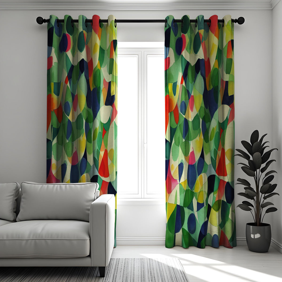 Colorful Geometric Leaf Curtains, Abstract Nature Drapes