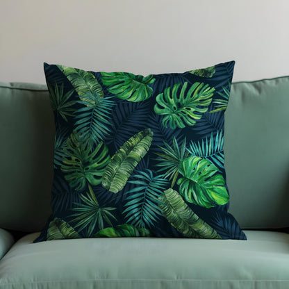 Tropical Leaf Cushion Cover, Dark Green Jungle Monstera Pillow Case