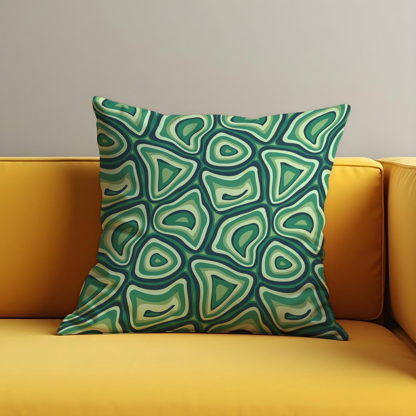 Retro Psychedelic Cushion Cover, Green Trippy Abstract Pillow Case