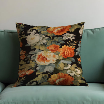 Classic Floral Pillow Cover, Bold Black Blooms Cushion Case