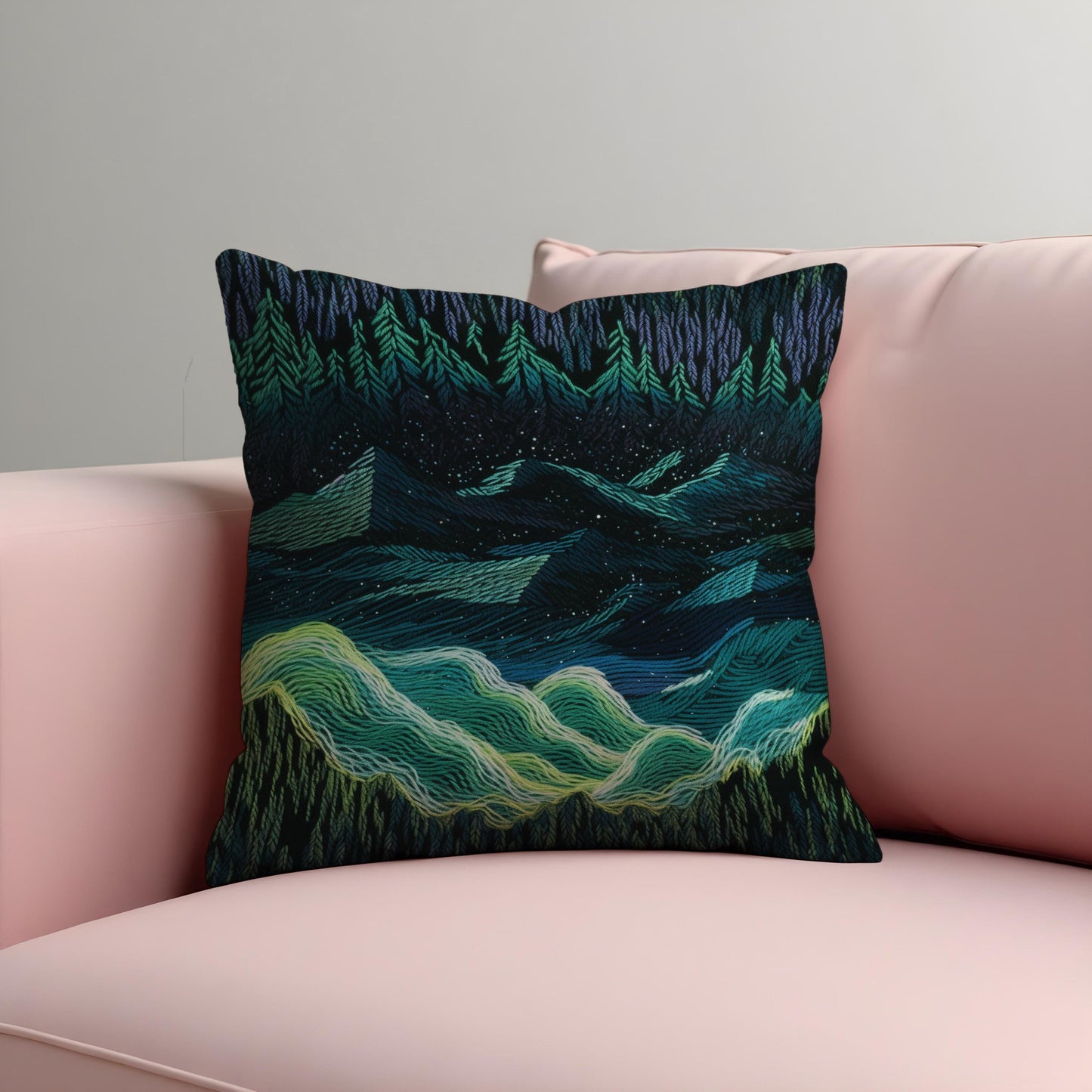 Northern Lights Cushion Cover, Dark Forest Mountain Night Pillow Case