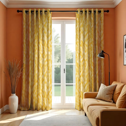 Yellow Honeycomb Curtains, Hexagon Geometric Window Drapes