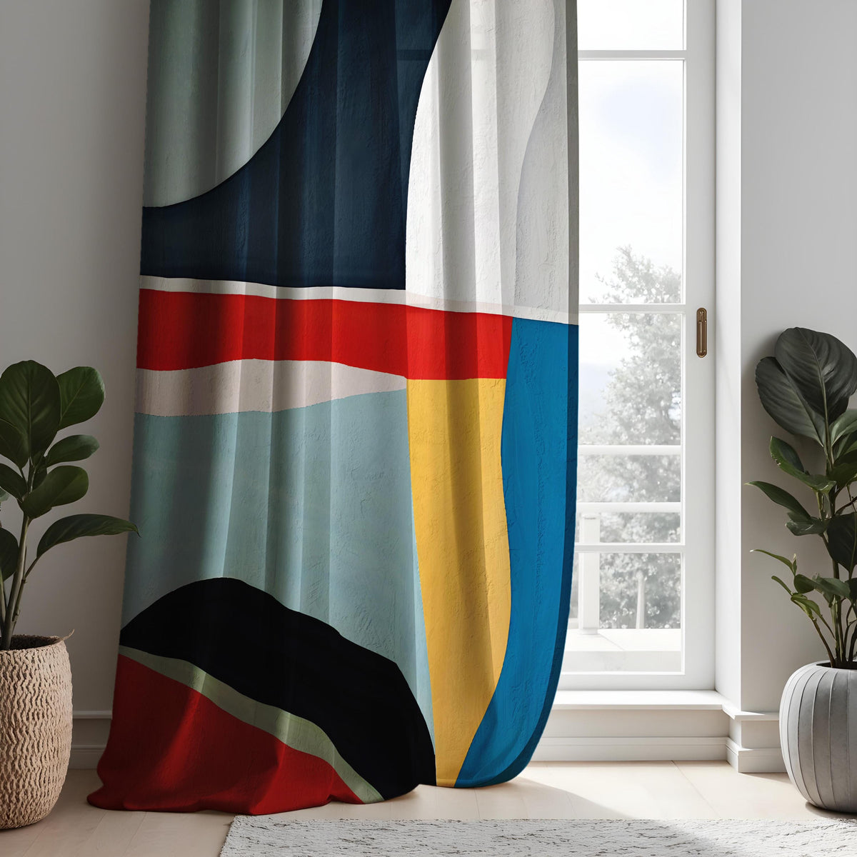 Modern Color Block Curtains, Bold Geometric Window Drapes