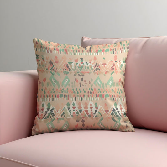 Pastel Southwestern Cushion Cover, Soft Tribal Geometric Pattern Pillow Case