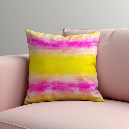 Yellow Pink Stripe Cushion Cover, Abstract Pillow Case