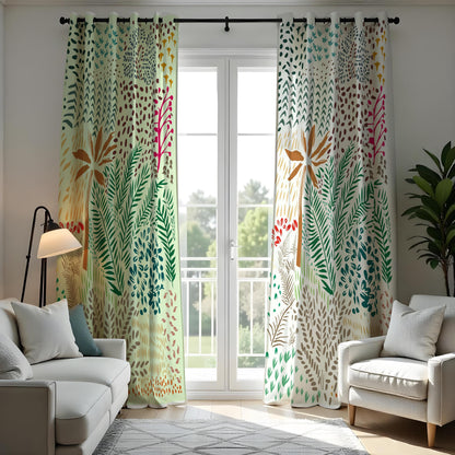 Green Tropical Palm Curtains, Botanical Leaf Print Drapes