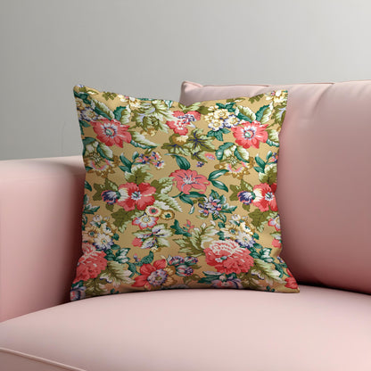 Farmhouse Botanical Cushion Cover, Coral & Cream Floral Print Pillow Cover