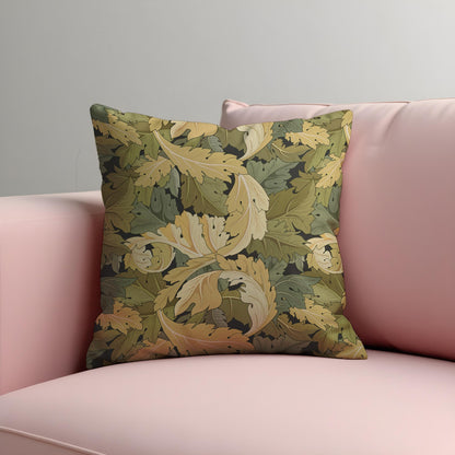 Mustard Leaf  Cushion Cover, Autumn Botanical Scroll Pillow Cover