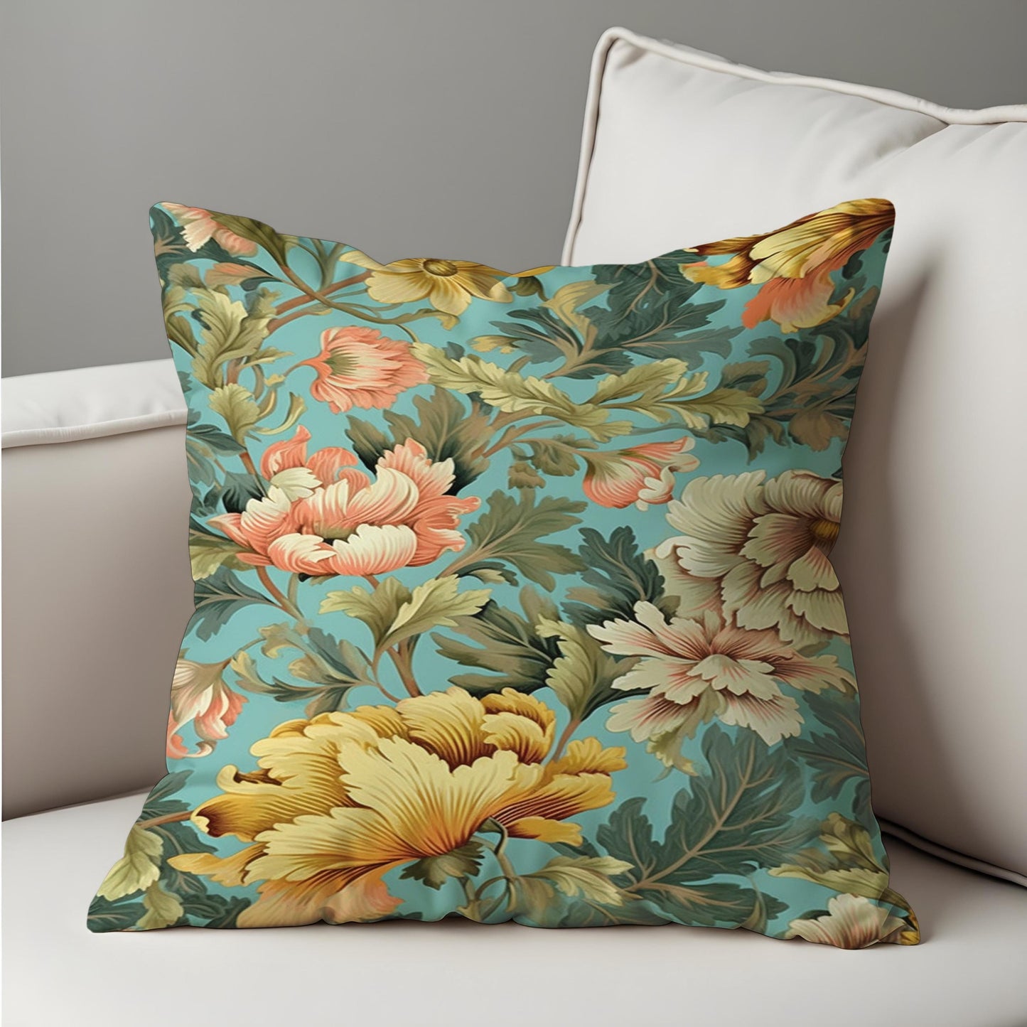 Botanical Chrysanthemum Cushion Cover, Yellow & Peach Floral Pillow Case
