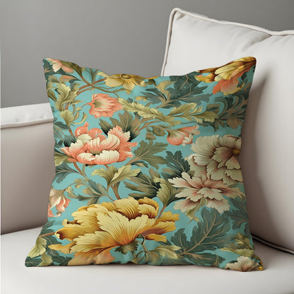 Botanical Chrysanthemum Cushion Cover, Yellow & Peach Floral Pillow Case