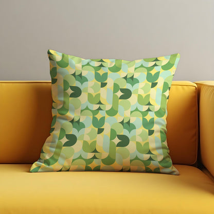 Retro Green Geometric Cushion Cover, Mid-Century Modern Abstract Pillow Case