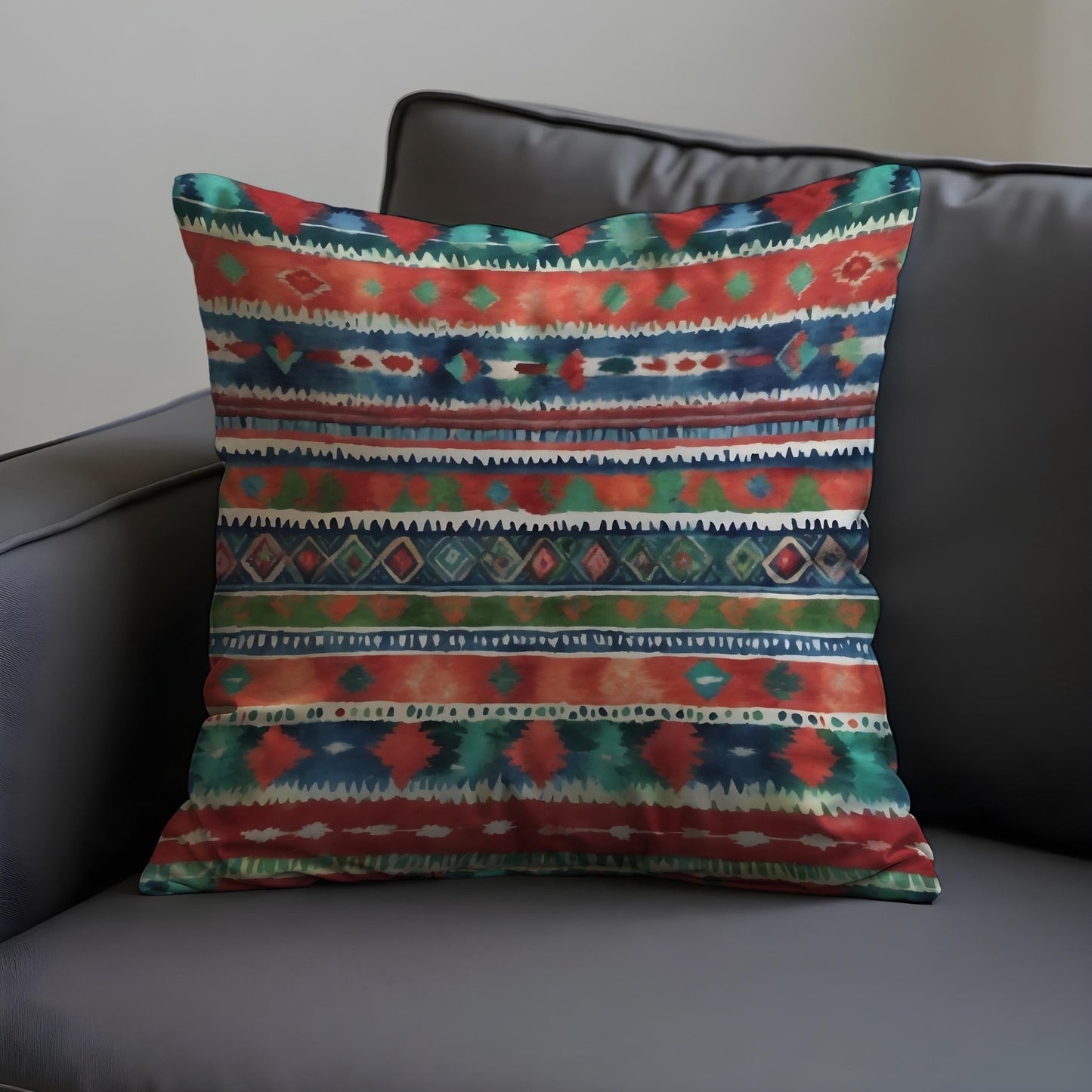 Boho Tribal Aztec Cushion Cover, Colorful Ethnic Print Pillow Case