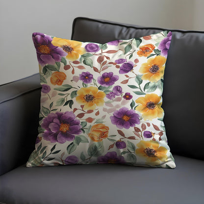 Purple Yellow Floral Cushion Cover, Watercolor Throw Pillow Case
