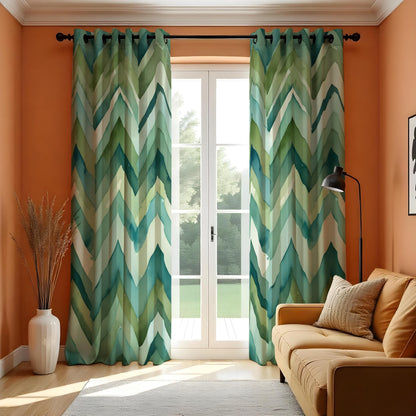 Green Zigzag Chevron Curtains, Custom Made Window Drapes