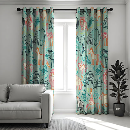 Colorful Safari Animal Kids Curtains, Jungle Nursery Drapes