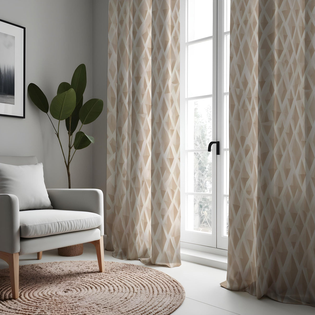 Beige Wavy Geometric Curtains, Neutral Modern Drapes