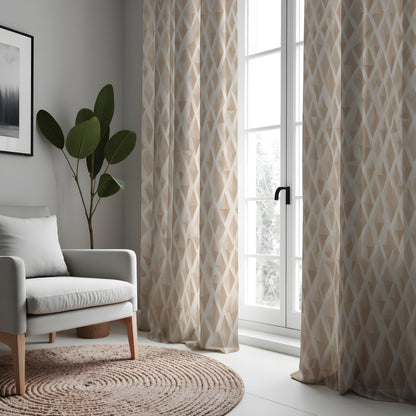 Beige Wavy Geometric Curtains, Neutral Modern Drapes