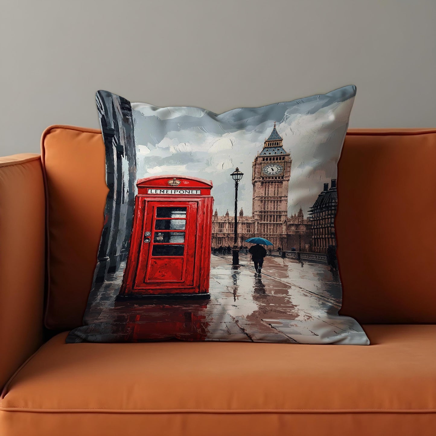 London Street Scene Cushion Cover, Big Ben Throw Pillow Cover