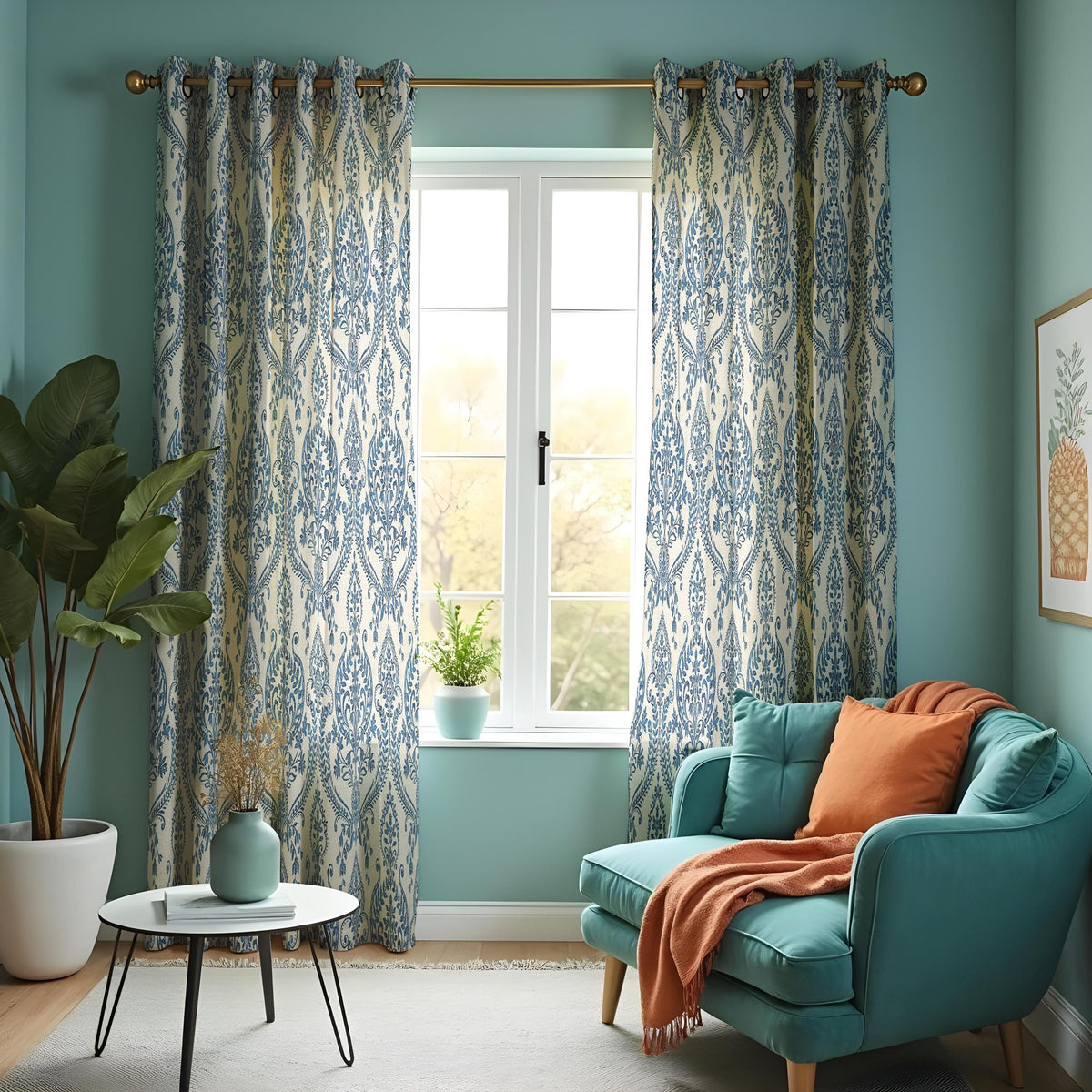 Blue Damask Curtains, Classic Made to Measure Window Drapes