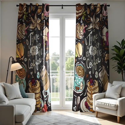 Coffee Lover Kitchen Curtains, Cafe Print Coffee Bar Drapes