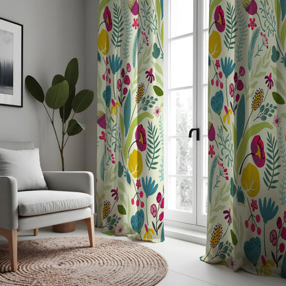 Multicolor Tropical Floral Curtains, Jungle Leaf Drapes