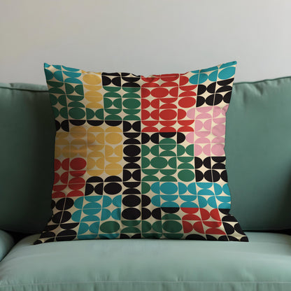 Retro Geometric Cushion Cover, Color Block Modern Mid Century Pillow Cover