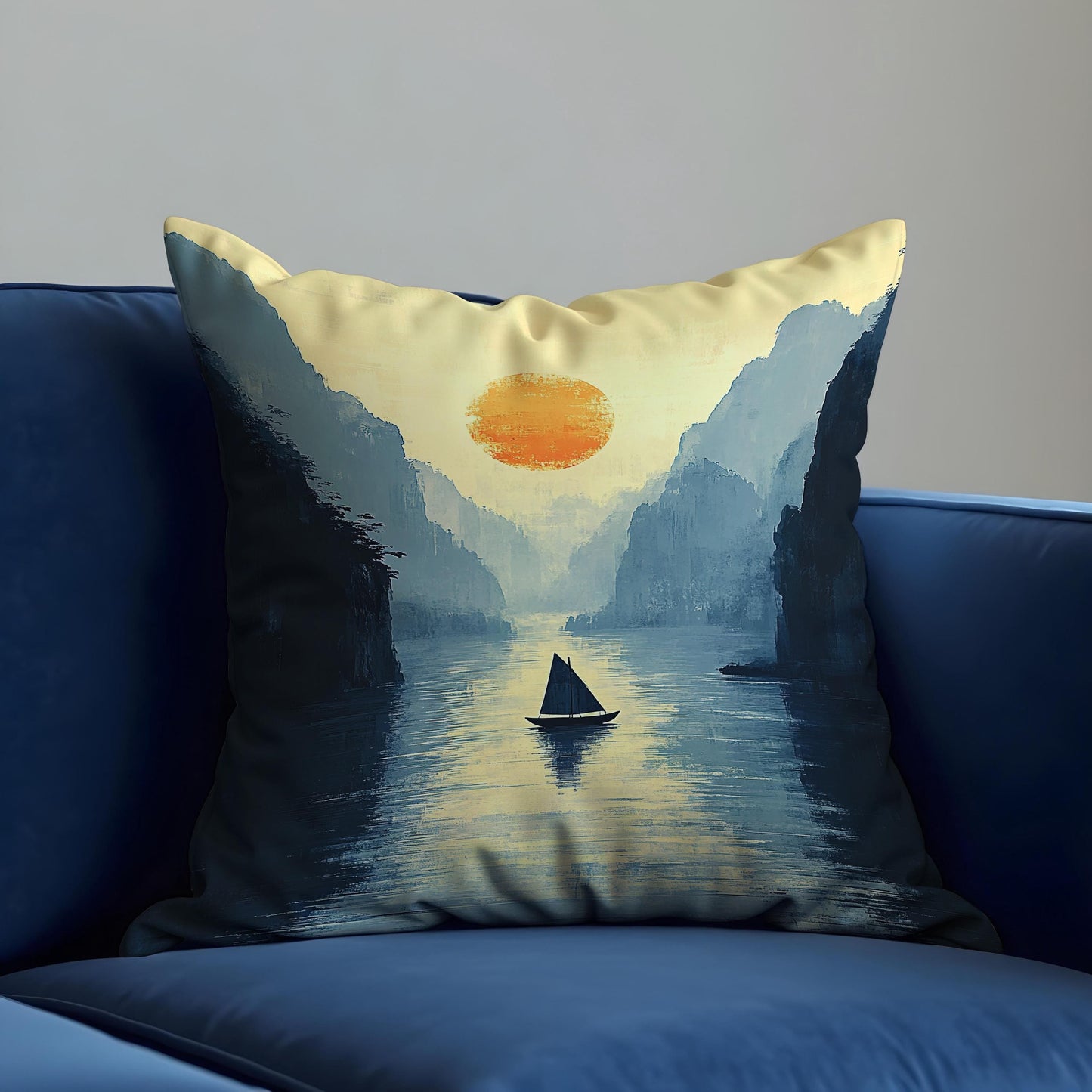 Serene Sunset Lake Cushion Cover, Tranquil Nature Landscape Throw Pillow Cover