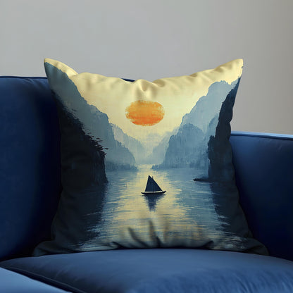 Serene Sunset Lake Cushion Cover, Tranquil Nature Landscape Throw Pillow Cover