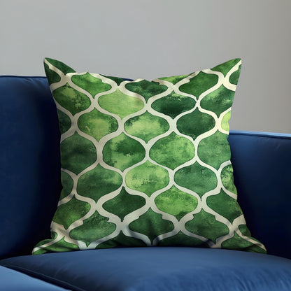 Green Moroccan Trellis Cushion Cover, Watercolor Style Pillow Cover