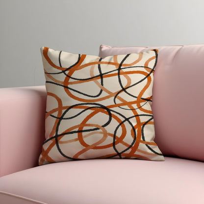 Modern Abstract Line Cushion Cover, Black & Rust Scribble Loops Pillow Case