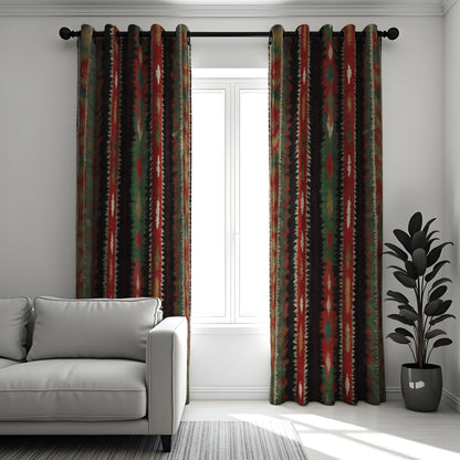Southwestern Aztec Stripe Curtains, Rustic Lodge Drapes