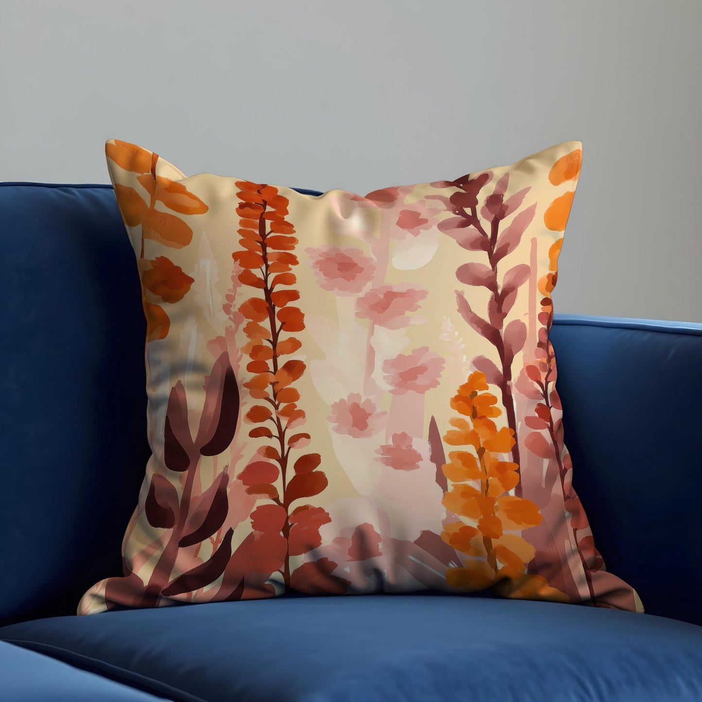 Autumn Floral Pillow Cover, Watercolor Botanical Cushion Case