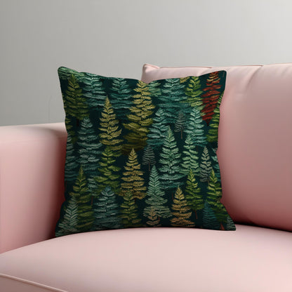 Pine Tree Forest Cushion Cover, Dark Green Woodland Pillow Case