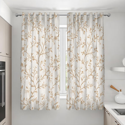 Beige Leaf & Branch Curtains, Neutral Botanical Drapes