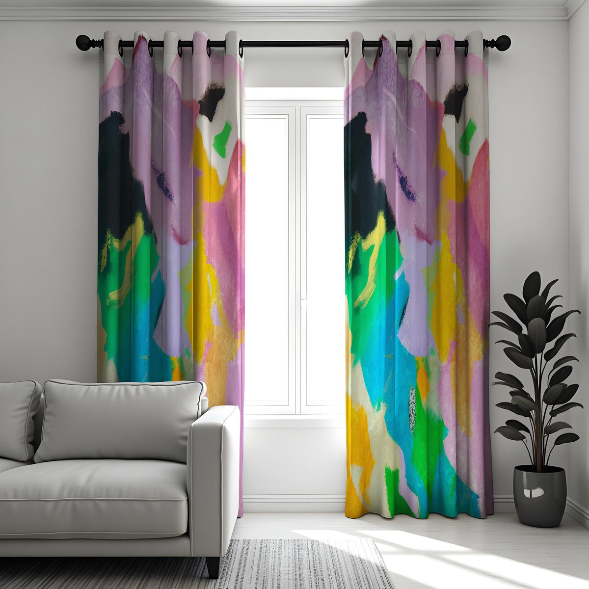 Rainbow Brushstroke Abstract Art Curtains, Painterly Drapes