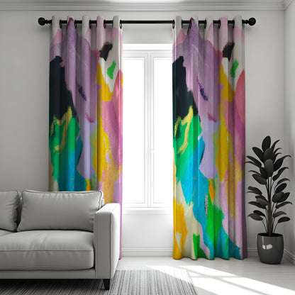 Rainbow Brushstroke Abstract Art Curtains, Painterly Drapes