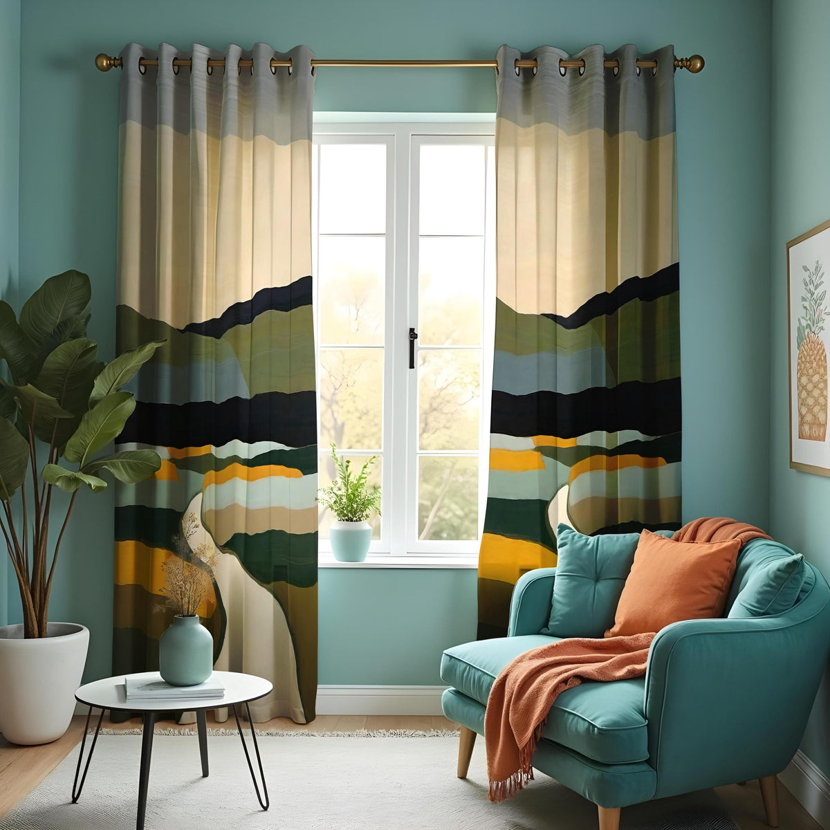 Earthy Mountain Landscape Curtains, Custom Size Drapes