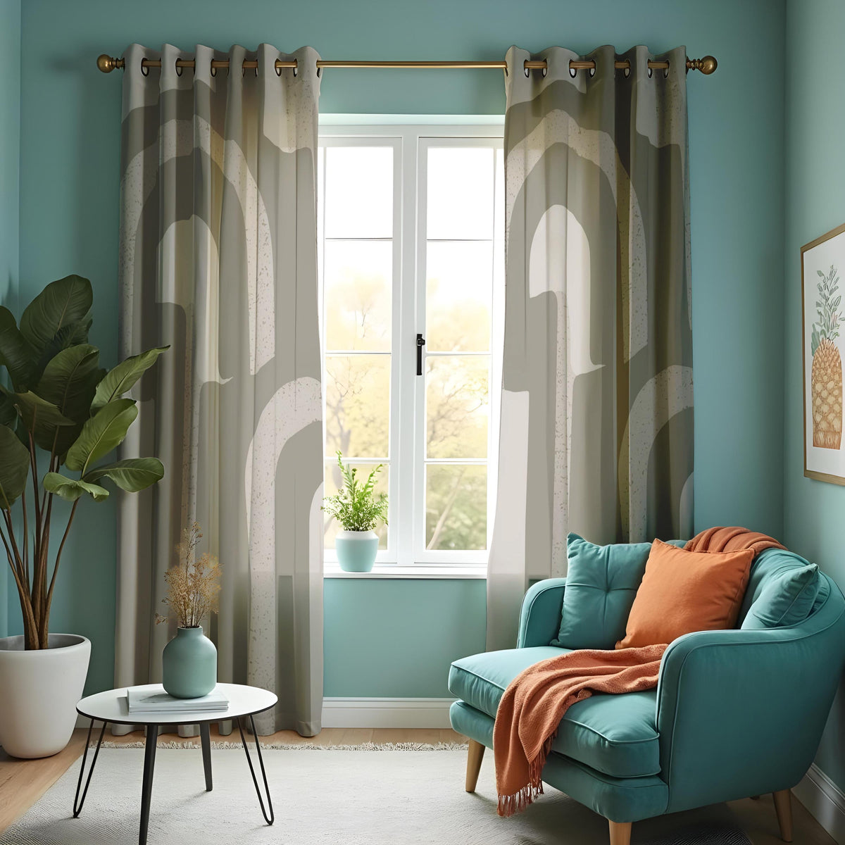 Taupe Beige Arch Pattern Curtains, Minimalist Modern Drapes