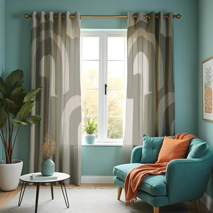 Taupe Beige Arch Pattern Curtains, Minimalist Modern Drapes