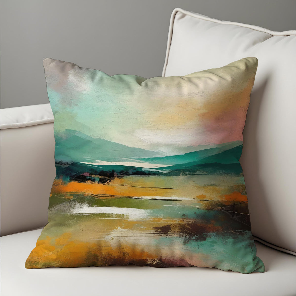 Abstract Landscape Cushion Cover, Scenic Nature Throw Pillow Case